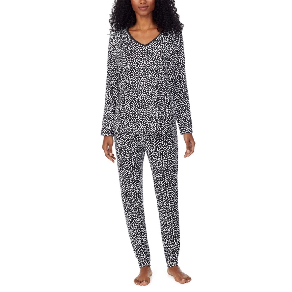 🆕NWT DKNY black white dot sleep jogger pajama set with eye mask, Size Large